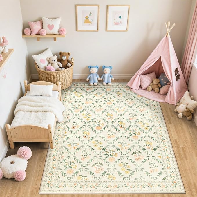 Area Rug Living Room Rugs: Floral 4x6 Washable Rug Vintage Soft Boho Non-Slip - Image 5