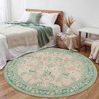 Rugxara 4ft Floral Round Rug, Washable Circle Rug, Non Slip Low Pile Carpet - Image 2