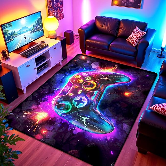 5x7 ft Neon Gaming Area Rug for Boys Room, Colorful Game Controller Carpet for - Image 4