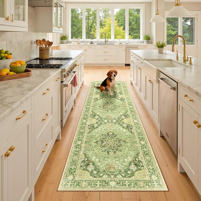 RELEANY Area Rugs Runner 2'6"x8' Washable Non-Slip, Floral Vintage Distress by RELEANY