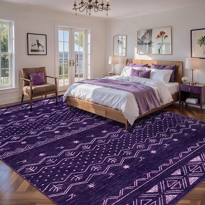 SERISSA 8x10 Area Rugs for Living Room, Washable Non-Slip Purple and White Boho - Image 2