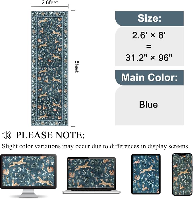 DUKINO 2.6x8 Rug for Hallway, Washable Kitchen Runner Rug - Image 2