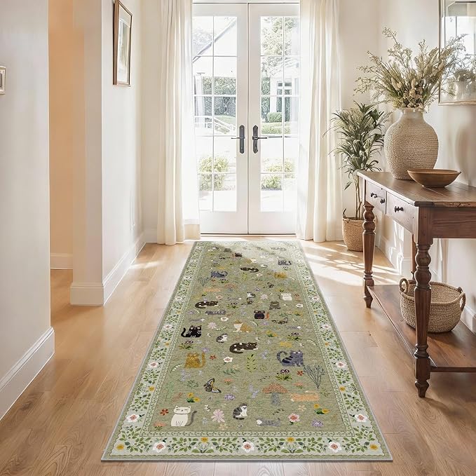 Washable 3x6 Kitchen Runner Rug: Non Slip Soft Low Pile Animal Cat Print Carpet - Image 5