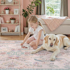 DCX 4x6 Pink Vintage Floral Rug, Machine Washable Non Slip Low Pile Carpet - Image 8