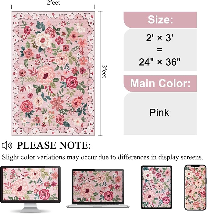 DUKINO 2x3 Rugs for Entryway, Floral Indoor Washable Door Mat, Non Slip Boho - Image 2