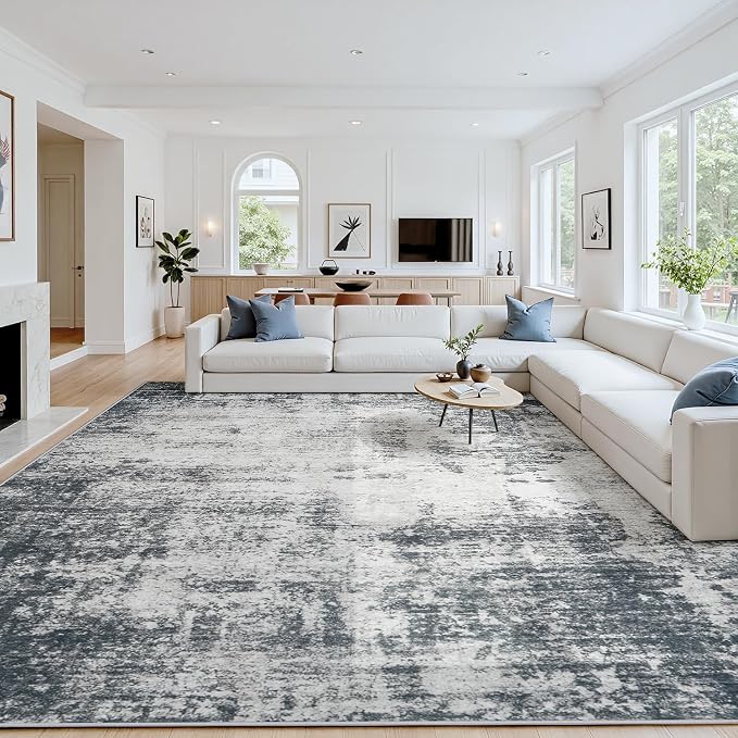 Area Rug 10x14 Living Room Rug Washable: No-Slip Abstract Soft Thin Large Deep by Oriannal