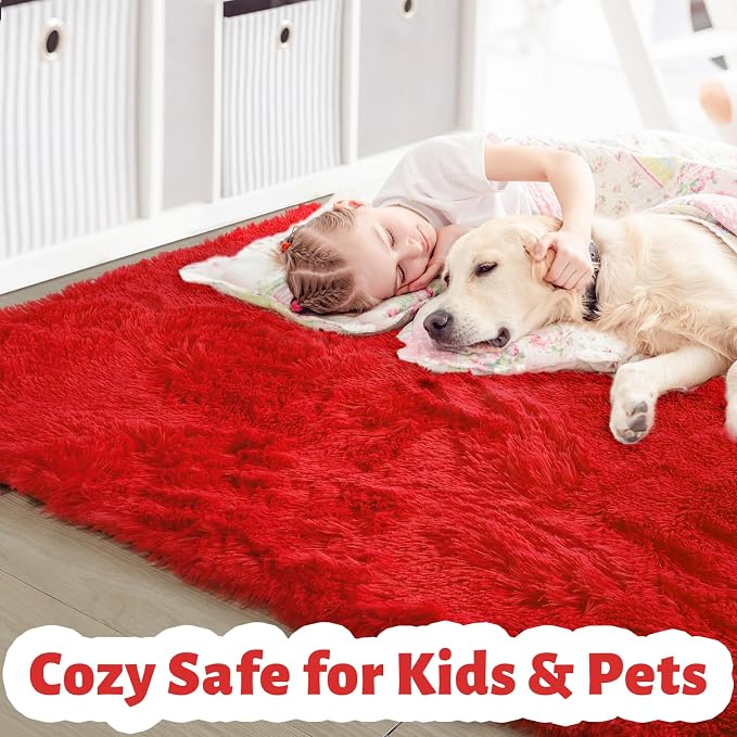 Amdrebio Red Area Rugs for Living Room Bedroom, Christmas Rug 6x9, Large Red - Image 2