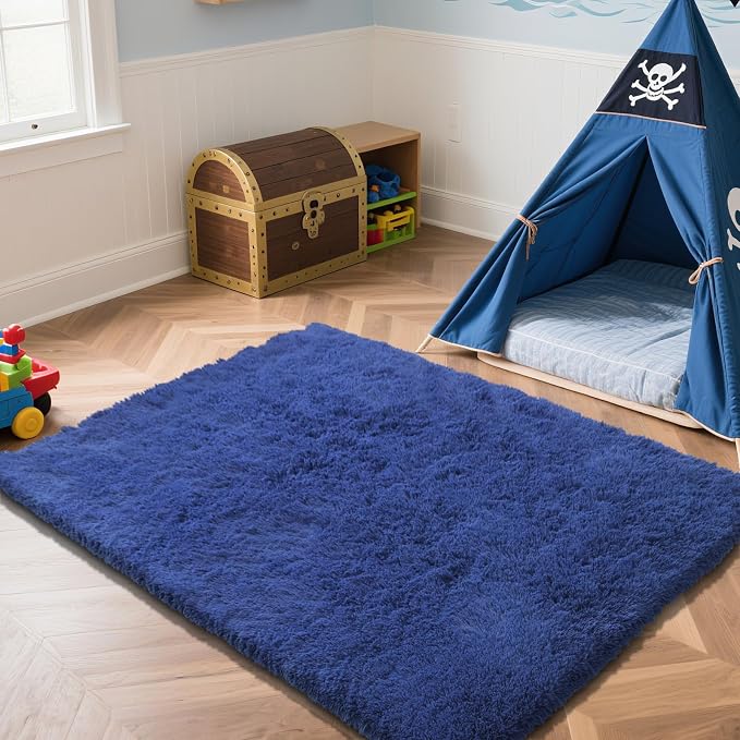 Blue Fluffy Rug Shag Area Rug, 5x8 Area Rugs by Yongyangjuxi