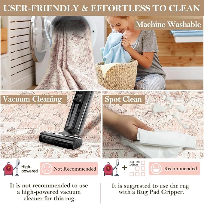 CAPALOCA Machine Washable Rugs Nursery Rug Sq5ft Cute Girl Non Slip Low Pile - Image 6