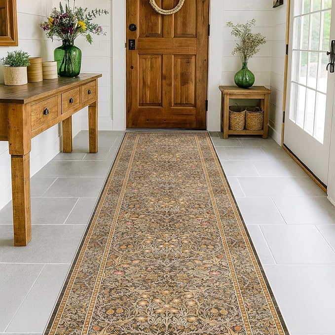 3x10 Long Runner Rugs for Hallway Non Slip, Geometric Floral Design Washable by HazoHaus