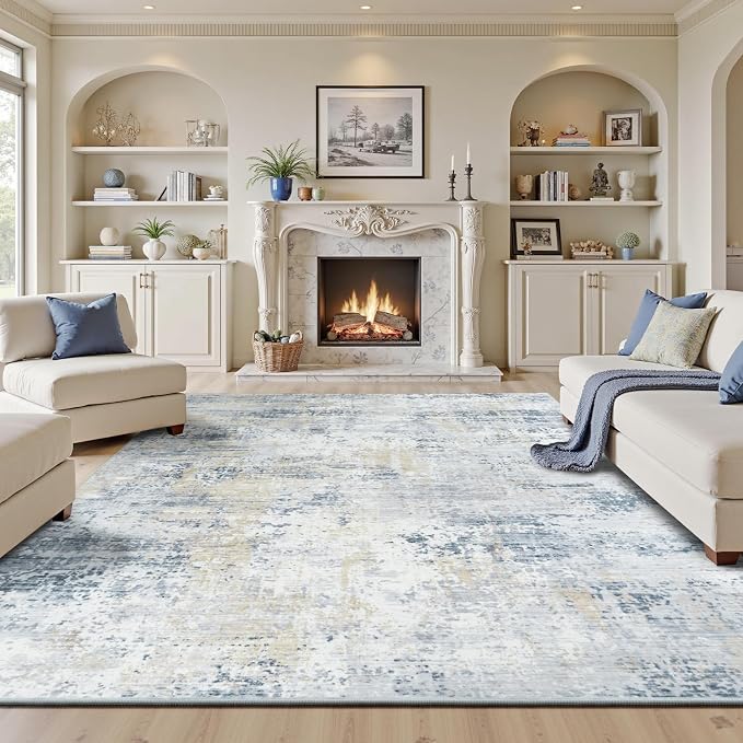 9x12 Abstract Rugs for Living Room, Non-Slip Machine Washable Carpet, Bedroom - Image 8