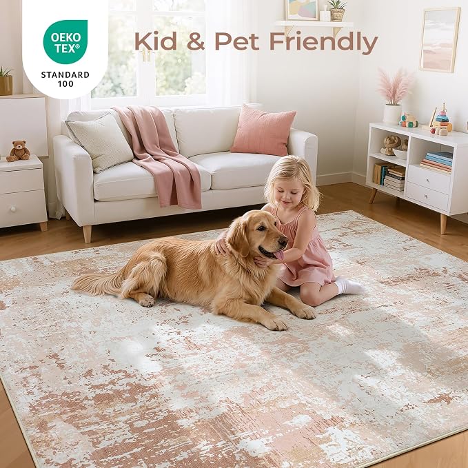 5x7 Area Rugs, Neutral Machine Washable Rugs - Image 4