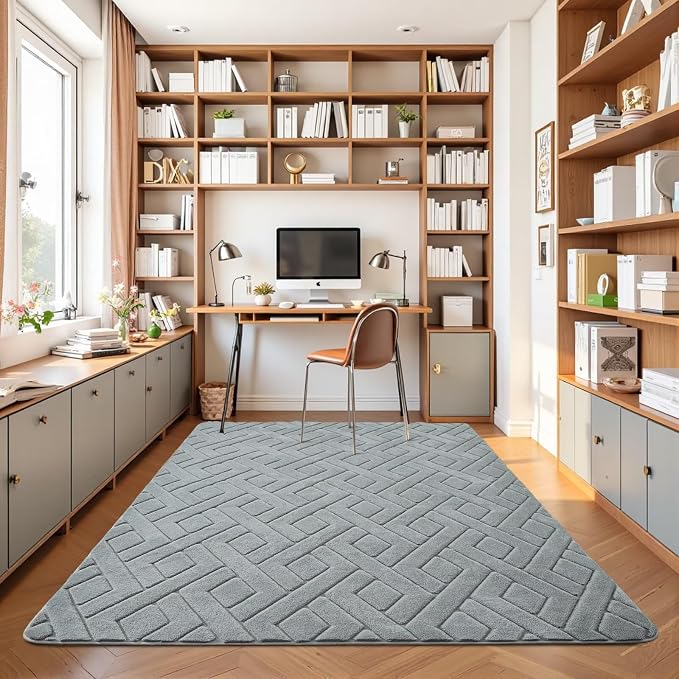 5x7 Grey Washable Area Rug for Bedroom Living Room, Modern Geometric Shag - Image 7