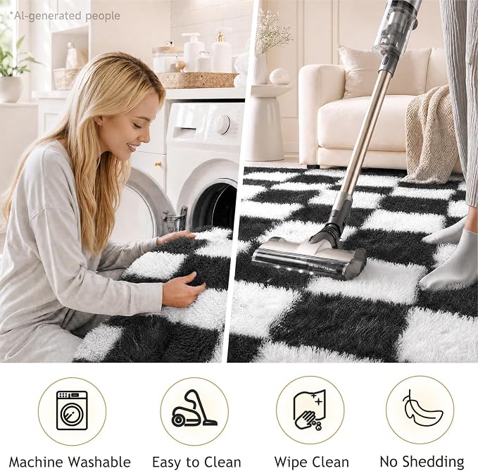Ophanie Checkered Black & White Rug - Image 6