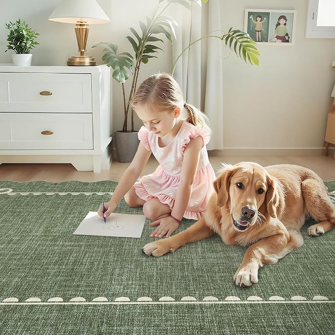 GarveeHome Scalloped Bow Rug for Living Room, Solid Green Rug for Dorm - Image 8