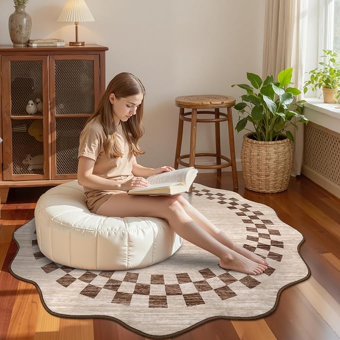GarveeHome Scalloped Round Rug 4ft Modern Solid Color Circle Rugs Non Slip Low - Image 7
