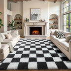 KICMOR 8x10 Area Rugs for Living Room, Large Fluffy Soft Black and White by KICMOR