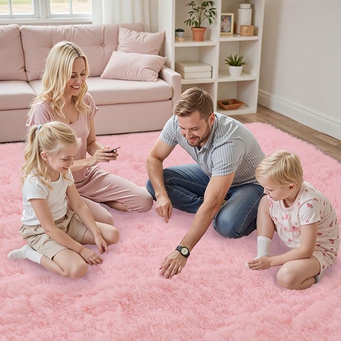 Fluffy Pink Area Rug for Bedroom Living Room Soft 8x10 Fuzzy Washable Rugs - Image 5