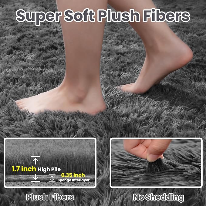 5x8 Area Rugs for Living Room: Soft Fluffy Shag Grey Rugs for Bedroom, Non Slip - Image 5