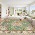 Area Rug 8x10 Washable Rug, Vintage Boho Medallion Rugs Non-Slip Soft Low Pile by VECARF