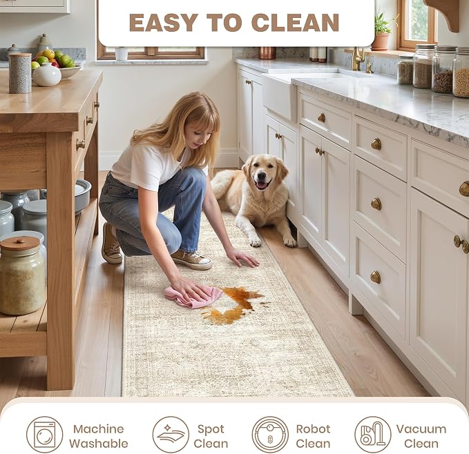 Washable Kitchen Rugs Sets of 2 Piece, Hallway Runner Rug Non-Slip - Image 9