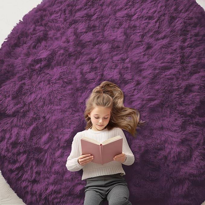 OLANLY Dark Purple Round Rugs for Bedroom by OLANLY