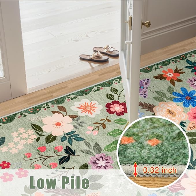 Entryway Rug 2X3 Small Rugs: Floral Washable Door Mat Vintage Soft Low Pile - Image 8