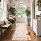 GarveeHome Scalloped Bow Rug for Living Room, Solid Beige Rug for Dorm - Image 2