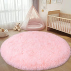 Round Fluffy Pink Rug for Bedroom, 5Ft Fuzzy Shag Circle Area Rug for Girls - Image 2