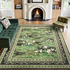 Lessymo Dark Green Floral Rug 8x10 by Lessymo
