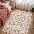 Rugxara Floral Entryway Rug, 3x5 Washable Area Rug, Non Slip Low Pile Small - Image 3