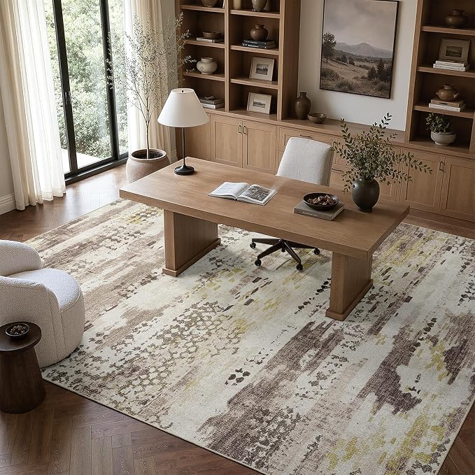 DCX Abstract Area Rug 5x7, Washable Brown Modern Rug - Image 4