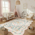 Scalloped Rug for Living Room, 5x8 Pink Floral Rug for Girls Dorm, Washable by Dadasgk