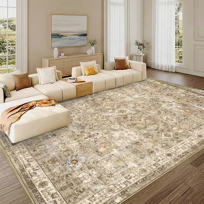 8x10 Area Rug for Living Room-Vintage Farmhouse Boho Floral Neutral Washable - Image 6