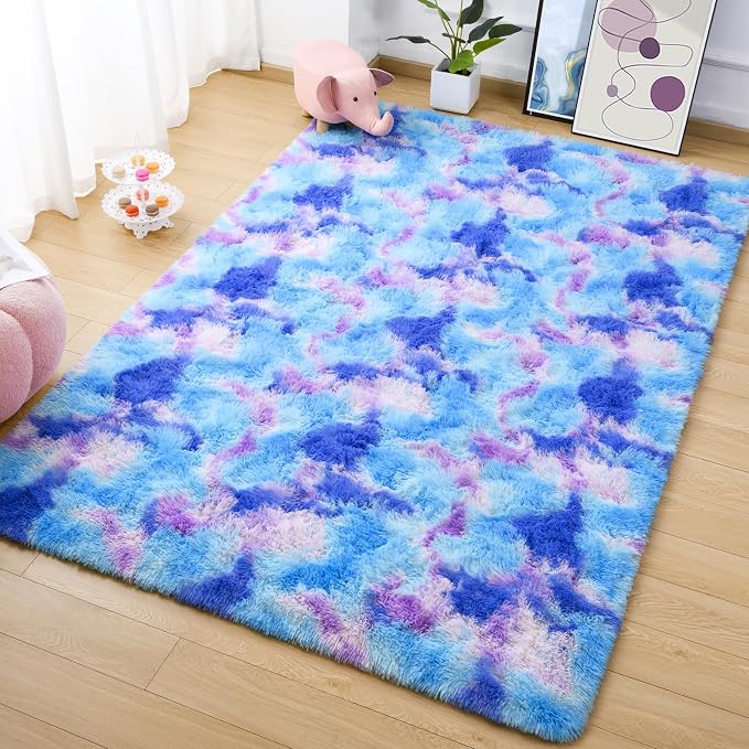 AROGAN Soft Rainbow Area Rugs for Girls Room 6x9 Feet, Fluffy Cute Colorful - Image 2