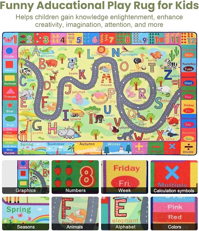 Terrug Kids Rug for Playroom & Classroom, Washable Nursery Carpet, Non-Slip - Image 6
