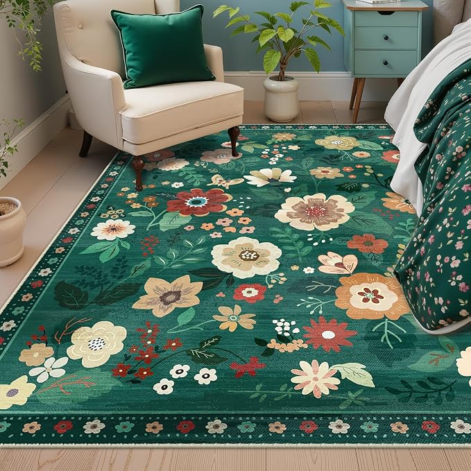 RELEANY Floral 5x7 Area Rugs Washable Print Boho Cute Carpet Non Slip Flower - Image 6