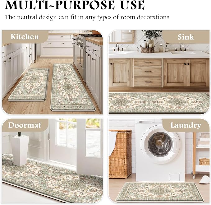 Boho Kitchen Mats for Floor 2 Piece Set Anti Fatigue Cushioned PVC Kitchen Rugs - Image 6