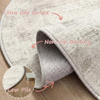 Latte&Fog Vintage 6ft Round Area Rug, Washable Low Pile Non Slip Ivory Neutral - Image 8