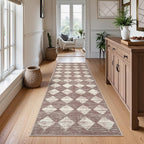 Checkered Runner Rug 2x8 Beige, Hallway Kitchen Bathroom Non Slip Washable by Lahome