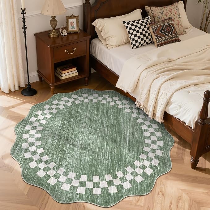 GarveeHome Scalloped Round Rug 4ft Modern Solid Color Circle Rugs Non Slip Low - Image 2