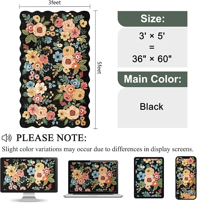 DUKINO 3x5 Area Rug, Floral Non-Slip Indoor Washable Rug - Image 2