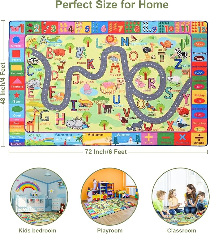 Terrug Kids Rug for Playroom & Classroom, Washable Nursery Carpet, Non-Slip - Image 2