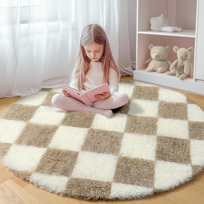 KICMOR Round Rugs 5ft for Bedroom Living Room, Fluffy Soft Circle Area Rug by KICMOR