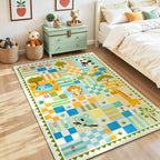 3x4 Washable Kid Playroom Rug, Unisex Green Safari Jungle Woodland Animal by Snoffic