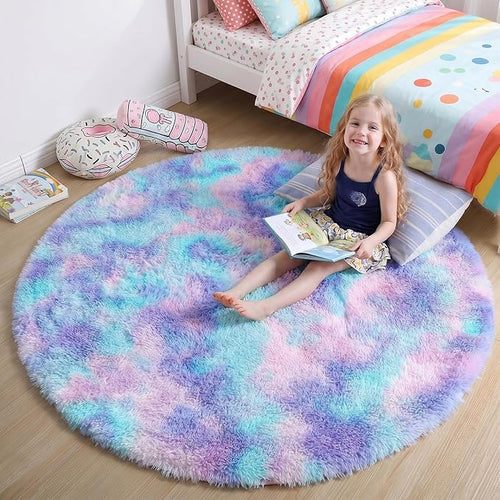 Amdrebio Purple Rainbow Round Area Rug 7Ft by Amdrebio