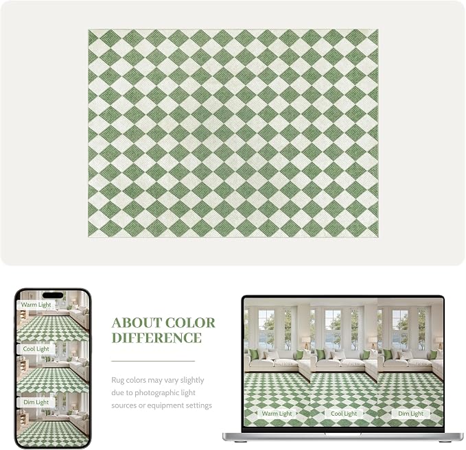 Checkered Washable Rug 6x9, Soft Non-Slip Farmhouse Area Rug - Image 8