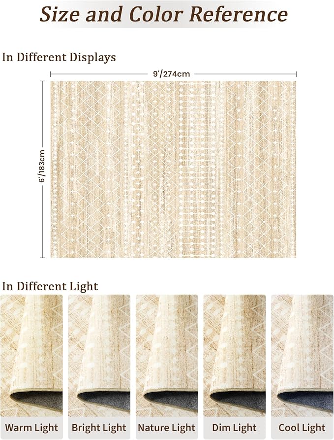 Miukiki 6x9 Area Rug for Living Room Moroccan Washable Rugs Non Slip Indoor - Image 2