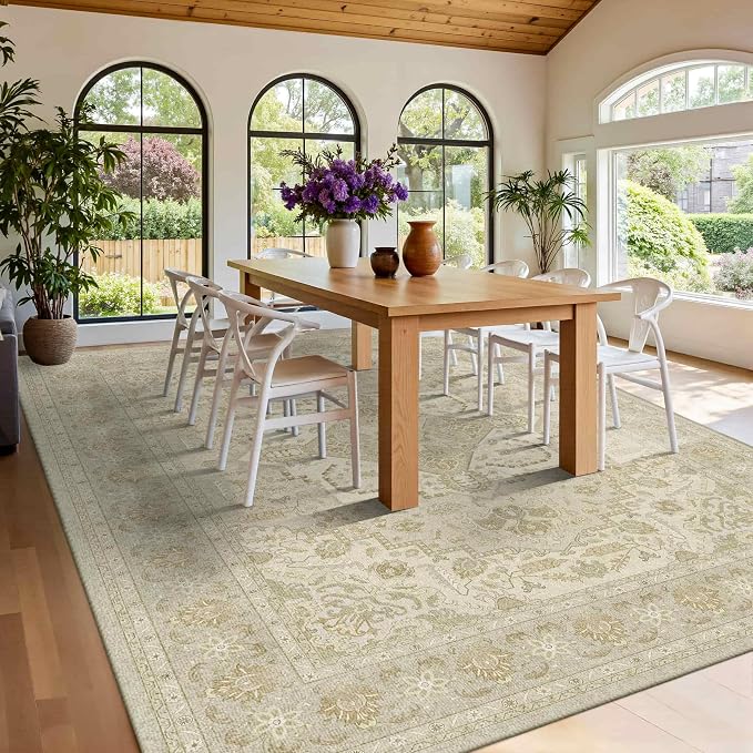 Latte&Fog 9x12 Area Rug for Living Room, Extra Large Vintage Beige Washable Rugs - Image 4