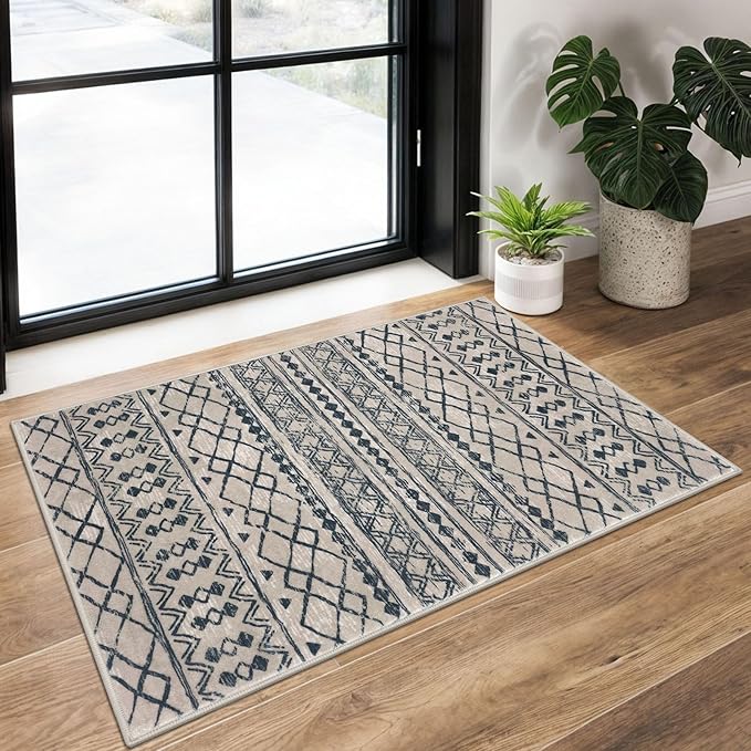 KUTA Moroccan Rugs for Entryway, 2x3 Light Brown Black Entrance Small Area Rug by KUTA